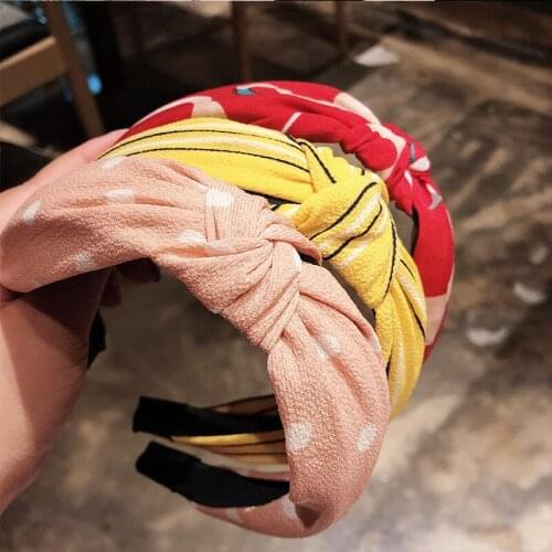 Korean Knotted Headband for Women Temperament Hair Accessories Girl Wave Point Solid Color Hair Bands Stripe Printing Headbands