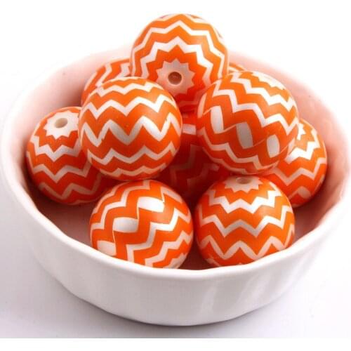 Kwoi vita 20mm orange color 100pcs Zig Zag wave Chevron Print Acrylic Imitation pearl Beads for Chunky Necklace Jewelry