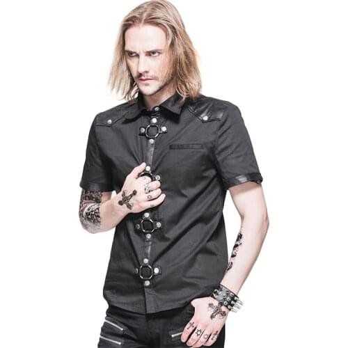 Steampunk Summer Short Sleeve Shirt Men Slim Fit Shirts Tops Casual Blouses Designs New Mens Turn-down Collar Shirts SHT008