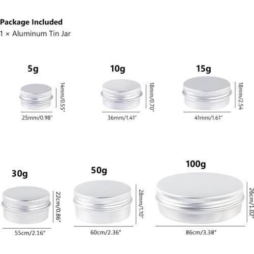 Refillable Cosmetic Pots Box Cream 10pcs 5g-100g Silver Aluminium Nail Storage Container Jar Tin Empty Round Can Inexpensive