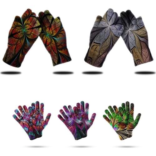 Fashion Colorful Leaf Mittens Polyester Gloves Screen Touching Multifunctional Gloves Funny Casual Outdoor Riding Warm Quality