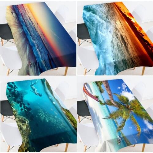 Sea and seaside scenery Oilcloth on table Flexible glass table protector picnic blanket party decoration Rectangular tablecloths
