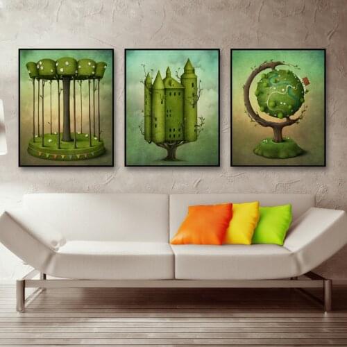 Cartoon Carousel Castle Globe Landscape Wall Art Canvas Painting Nordic Posters And Prints Wall Pictures For Living Room Decor