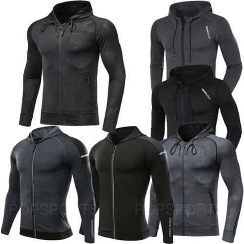 2021 Mens Hoodies Gym Sport Outdoor Sportswear Male Hooded Compression Sweatshirt Tight Jacket Running Training Fitness MMA Dry