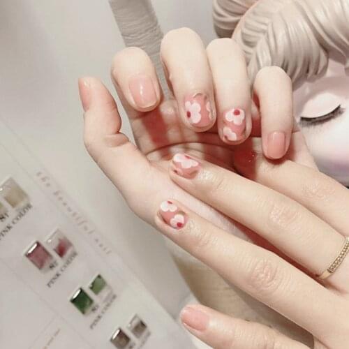 24Pcs Pink Flower Field Rose Fake Nails With Glue Type Short Paragraph Fashion Manicure DIY Nail Art Decoration For Manicures