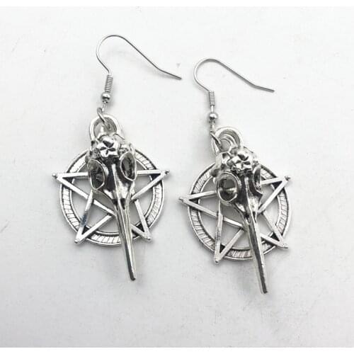The New Bird Skull Earrings, Gothic Earring, Pentagram, Crow Skull Earring, Halloween Gift