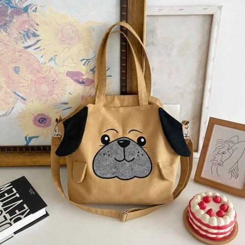 2021 New Female Large Capacity Canvas Bag Shopping Tote Bags Women Personalized Bag Cartoon Puppy Canvas Handbag