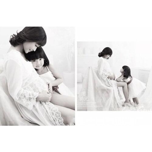 New Royal Style White Maternity Lace Dress Pregnant Photography Props Pregnancy maternity photo shoot long dress Nightdress