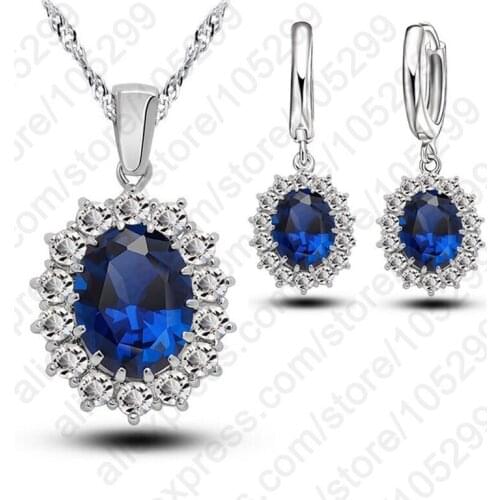 New Fashion Engagment Wedding Genuine 925 Sterling Silver Cubic Zirconia Pendant Necklace Earrings Woman Jewelry Sets