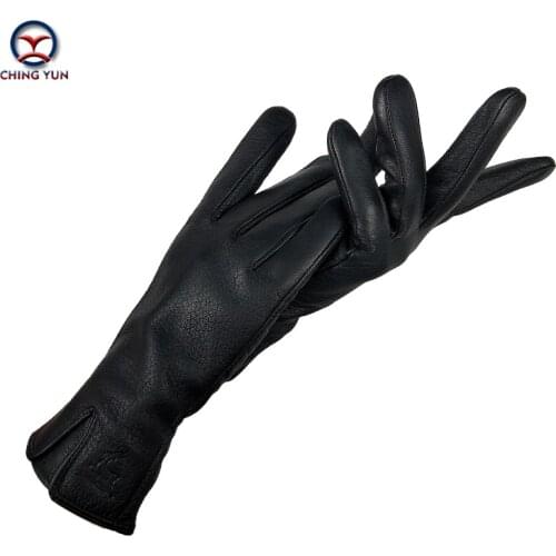 CHINGYUN New Womens Gloves Genuine Leather gloves Winter Woman 70% wool knit lining V-shaped wrist design leather gloves women