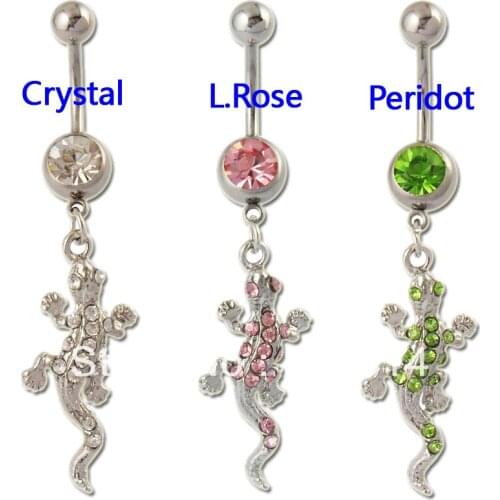 Wholesale Gecko in Clear,Pink,Green Colors Navel Belly Button Ring Body Piercing Jewelry-Choose color5pcs/lot
