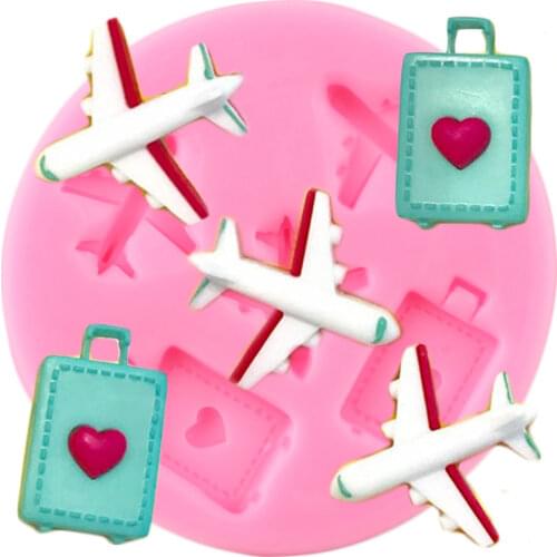 Travel Airplane Luggage Silicone Mold DIY Cupcake Topper Fondant Cake Decorating Tools Candy Resin Clay Chocolate Gumpaste Mould