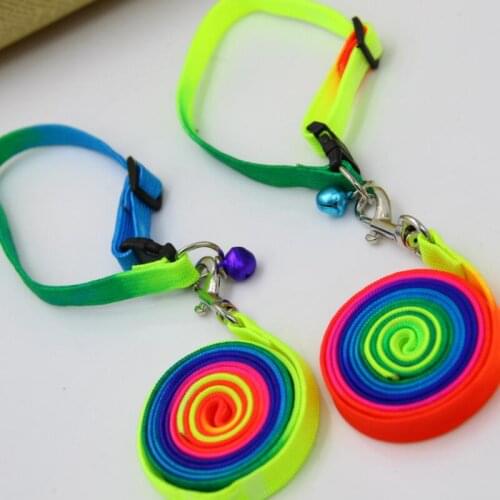 Adjustable Collar and Leash Rainbow Nylon Pet Cat Puppy Dog Lead Daily Training Walking Outdoor Leashes With Bell