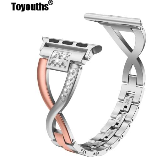 Stainless Steel Strap For Apple Watch Band 38mm 42mm Women Bling Rhinestone X Style Metal Band For iwatch Series 5 4 3 2 1