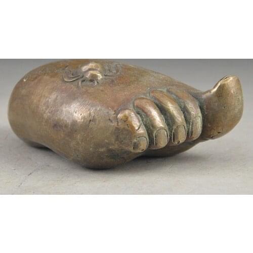 Handwork Hammered Chinese Brass Old Spider Buddha Foot Statue Decor