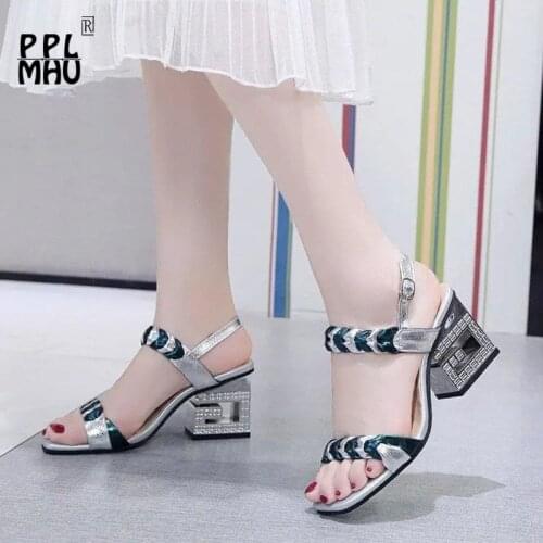 Sexy PU Leather Fretwork Heels Women Sandals Summer Hollow Out Designer Slides Vintage Buckle Strap High Heel Female Slippers