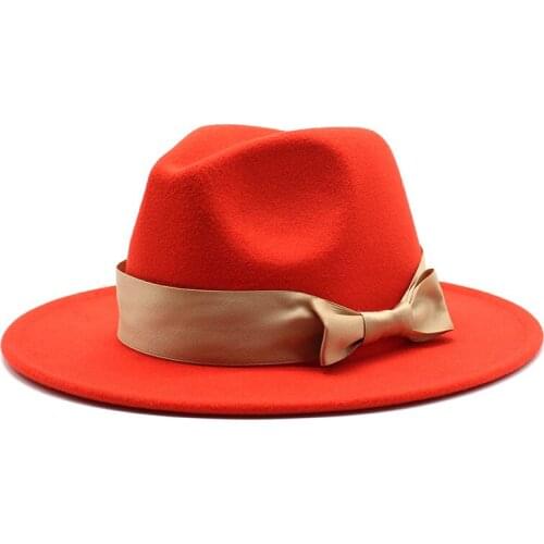Wholesale fedora hat new style felt top hat jazz hat fashion bow European and American hat ladies big eaves шапка женская