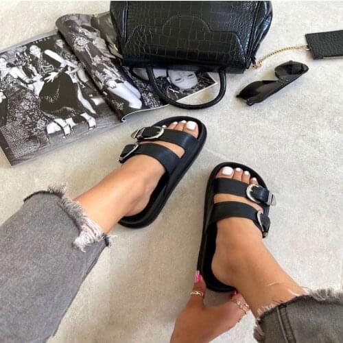 Summer Women Casual Leisure Slippers Outdoor Platform Wedge Heel Double Buckle Strap Outdoor Beach Slides Whosale Ladies Shoes