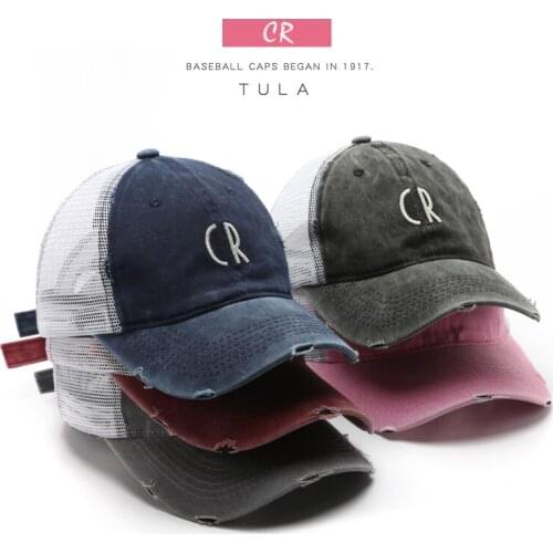 Sports Washed Mesh Cap Trendy Men and Women Sun Protection Sunshade Embroidery Letter Ripped Peaked Baseball Caps