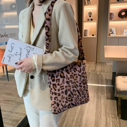 Fashion Leopard Print Crossbody Bag Women Plush Soft Casual Shoulder Messenger Bag 2020 Fluffy Female Handbag Bag Female
