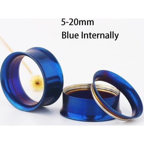 JUNLOWPY Stainless Steel Double Flared 00g Ear Tunnels And Plugs Screw Blue Ear Gauges Stretching for Ears 5-20mm Ear Piercing