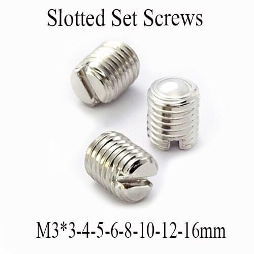 201 stainless steel M3 x 3 4 5 6 8 10 12 16 Slotted Set Screws With Flat Point end Grub Screw position limit fastener none head