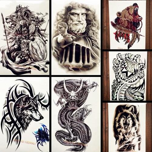 Saints Knight Waterproof Temporary Tattoo Stickers Men Body Arm Tattoo Sleeve Decals, Fake Powerful Man Tatoo God Thinker Statue
