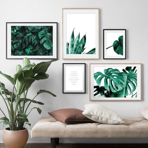 Green Leaf Monstera Aloe Leaf Quote Wall Art Canvas Painting Plant Nordic Posters And Prints Wall Pictures For Living Room Decor