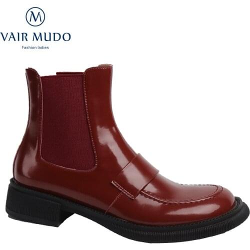VAIR MUDO Women Ankle Boots Shoes Black White Brown Chelsea Boots Round Toe Women Shoes Female Elegant Lady Concise WM-X209-C