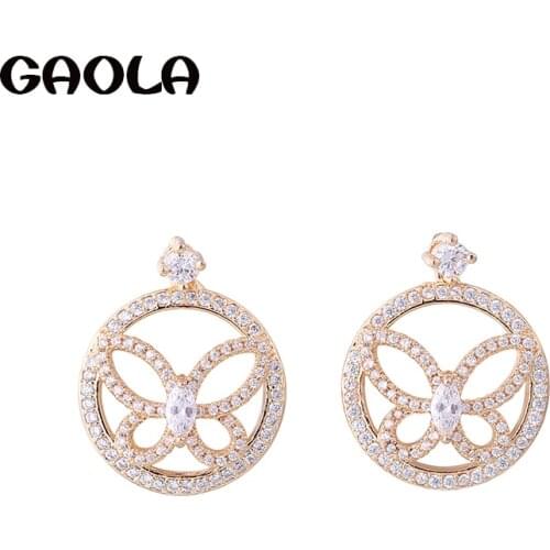 GAOLA New Hot Fashion Luxury Cubic Zirconia Round Butterfly Stud Earrings For Women Brincos Jewelry GLE6178