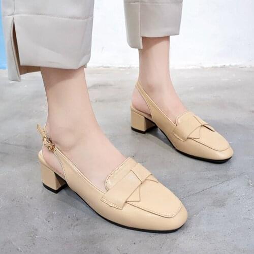 2020 Women Pumps Fashion Mules Women Shoes Square High Heel Pointed Toe Pu Leather Casual Classic Ladies Pumps Size U22-38