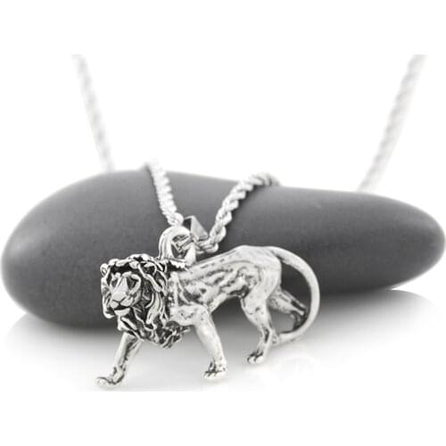 1 Piece Vintage Boho Cute King Lion Animal Pendant Necklace for Women Stainless Steel Long Chain Necklace Men Big Zoo Jewelry