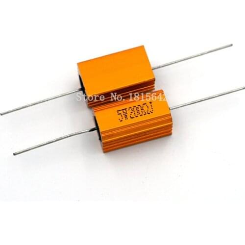 2PCS RX24 5W 200R 200RJ Power Metal Shell Aluminium Gold Resistor Power Resistance Golden Heat Sink Resistor 5Watt 200 ohm