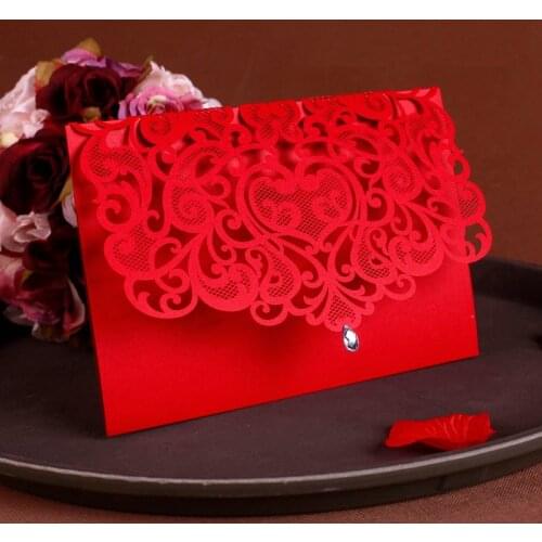 2016 Vintage Wedding Supplies China Laser Cut Luxurious Wedding Invitations 100pcs Red Elegant Wedding Invitation Paper Cards