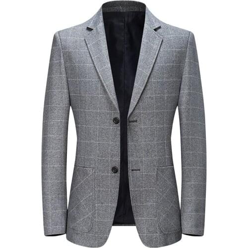 2021 Grey Plaid Blazers Men Autumn Male Slim Fit Business Casual Blazer Coat Men Fashion British Style Outwear Jacket