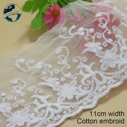 3yards 11cm width white lace cotton embroidery lace french lace ribbon fabric guipure diy trims knitting sewing Accessories#4103