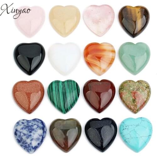 XINYAO 5pcs Heart Natural Stone Cabochon Beads 10mm 25mm Agates Tiger Eye Flat Back Beads for DIY Pendant Jewelry Making