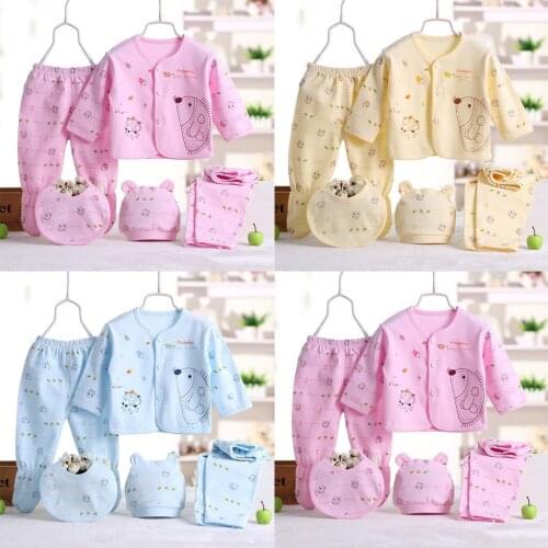 2021 New 5pcs Newborn Baby Boy Girl Cartoon Long Sleeve Tops+hat+pants +bib Outfit Set Long Sleeve Infant Toddler Clothes Set