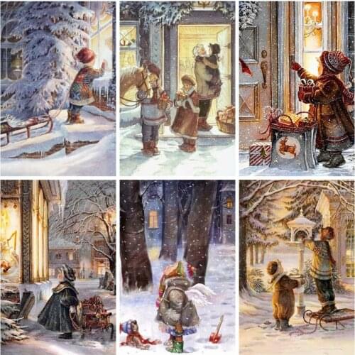 HUACAN Diamond Embroidery Christmas Full Square Diamond Painting Child Cartoon Mosaic Winter Needlework Handmade Gift Art