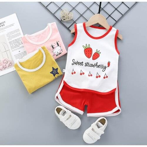 Bebe Summer Children Clothes Suits For Baby Boys And Girls 2-Piece Sleeveless Vest+Shorts Toddler Clothing Multiple Styles Color