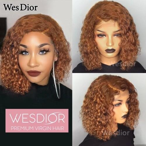 Blonde 27 Brown Curly Human Hair Wigs Glueless Wig Baby Hair Preplucked Short Bob Deep T Part Lace Wig Human Hair Wigs Red 150