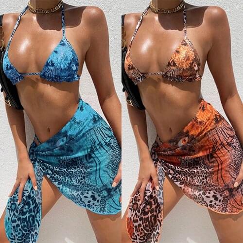 Brazilian Floral Print Swimsuit 3-piece Mesh Bikini Set Triangle Micro Swimwear Women String High Cut Bathing Suit Beach Wear