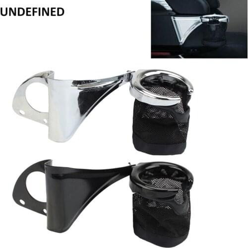 For Harley Touring Electra Glide Road Glide FLTRX Tri Motorcycle Rear Passenger Drink Cup Holder Bottle Carrier w/ Mesh Basket