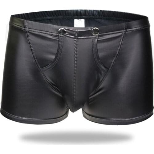 Erotic Men Boxers Underwear Sexy Stretchy Low Waist Underpants Fetish Sheath Faux Leather Lingerie Underwear Plus Size XXL