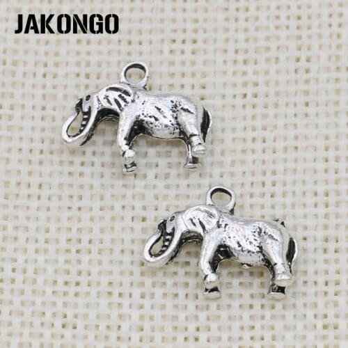 JAKONGO Antique Silver Plated Elephant Charm Pendant for Jewelry Making Bracelet Findings Accessories DIY 28x30mm 15PCS/lot