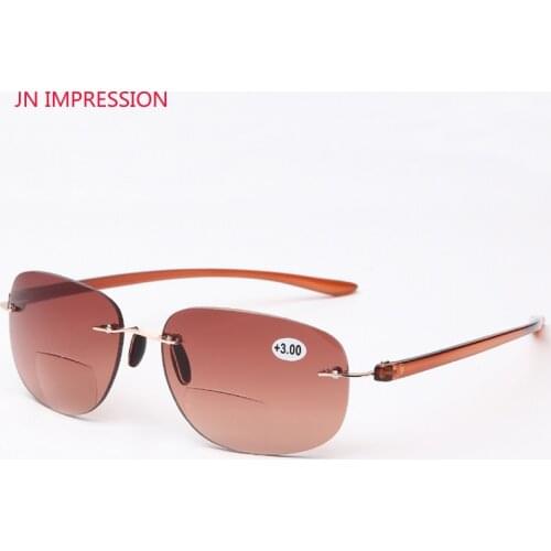JN IMPRESSION Quality Frames Women and Men Rimless Frame Titanium Eyeglasses Tint Colored Bifocal Reading Glasses Sunglasses 1.0