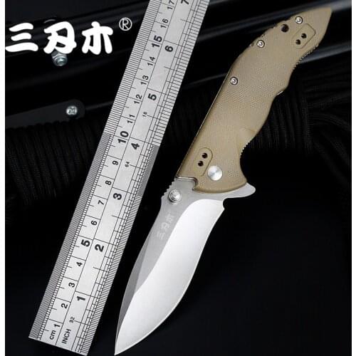 Sanrenmu 9054 Stainless Steel Pocket Belt Clip Folding Knife G10 Handle Tools Without Lock for Travel Camping and Hunting