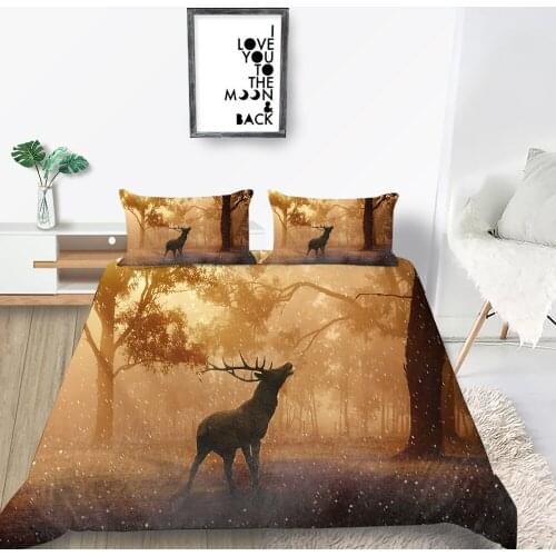 Petrified Deer Bedding Set Forest Lifelike Creative Duvet Cover Raindrop Queen King Twin Full Single Double Comfortable Bed Set