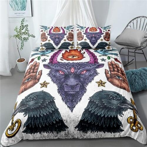 Old school ancient printed bedding set with pillowcases queen King single size bed linens set polyester skull duvet cover set 3p