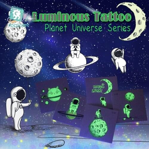 Rocooart Small Luminous Fake Tattoo Glow in the Dark Flash Space Astronaut Planet Series Cute Waterproof Sticker For Kid Boy